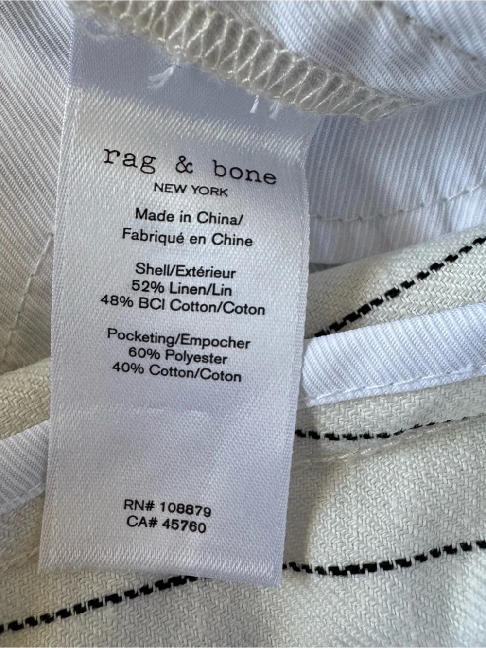 Rag & Bone Dylan Cropped Cream Pinstripe Wide Leg Pants Women Sz 8 Linen Cotton - Picture 13 of 13